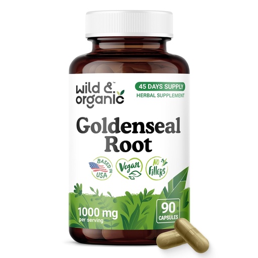 [BRSRAHA3BMBBA3Q7] Wild & Organic Goldenseal Root Capsules 1000mg - Immune & Lung Support - 90 Goldenseal Root Powder Capsules - 45 Days Supply - Vegan, No Fillers, Non-GMO