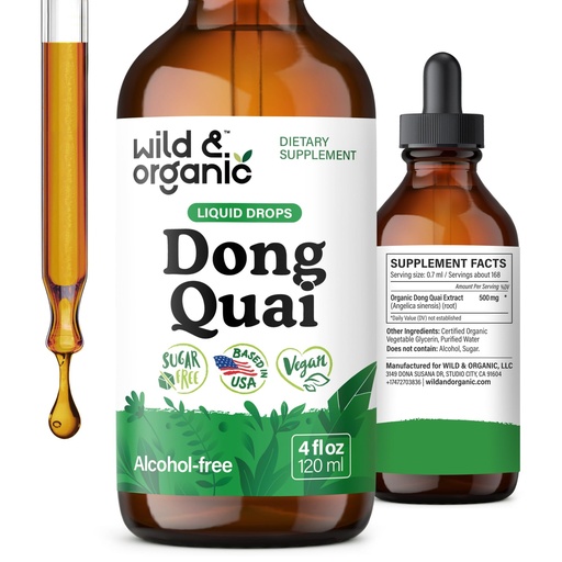 [BRSRAGQFCQHAICLA] Wild & Organic Dong Quai Supplement - Menopause Supplements for Women - Dong Quai Root Extract - Angelica Root Herb Tincture - Female Ginseng Liquid Extract - No Sugar & Alcohol - 4 fl oz