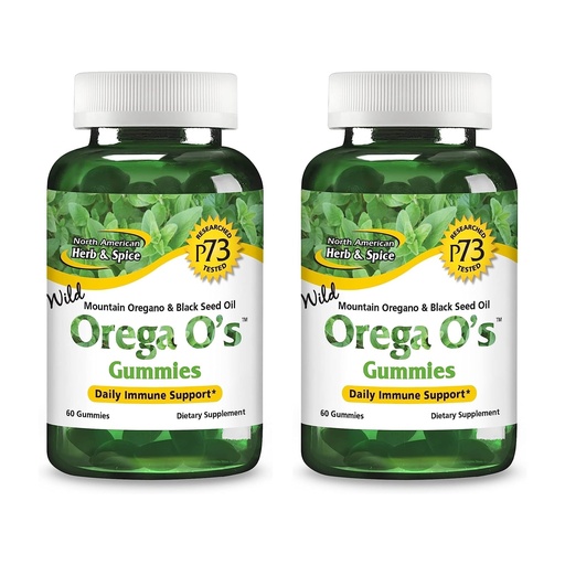 [BRSROEI2CMDQG3D4] NORTH AMERICAN HERB & SPICE Orega O’s - 60 Gummies, Pack of 2 - Daily Immune Support - With Wild Mountain Oregano & Black Seed Oil - Non-GMO - 60 Total Servings