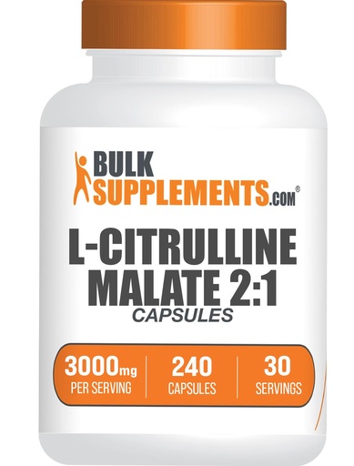 [BRSROZD2BMNQO3DJ] BulkSupplements.com L-Citrulline Malate Capsules - as L-Citrulline Malate 2:1, Nitric Oxide Supplement - Gluten Free, 8 Capsules per Serving (3000mg), 240 Count (Pack of 1)