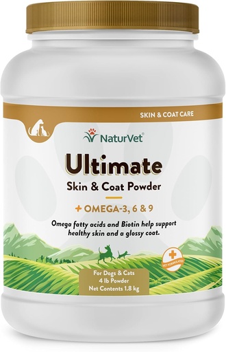 [BRSWIZTQO4MAOA3U] NaturVet Ultimate Skin & Coat Powder Pet Supplement for Dogs & Cats – Includes Omegas 3, 6, 9, Biotin, Vitamins – For Healthy Dog Coats, Cat Skin – Tasty Food Topper for Pets – 4 lbs.