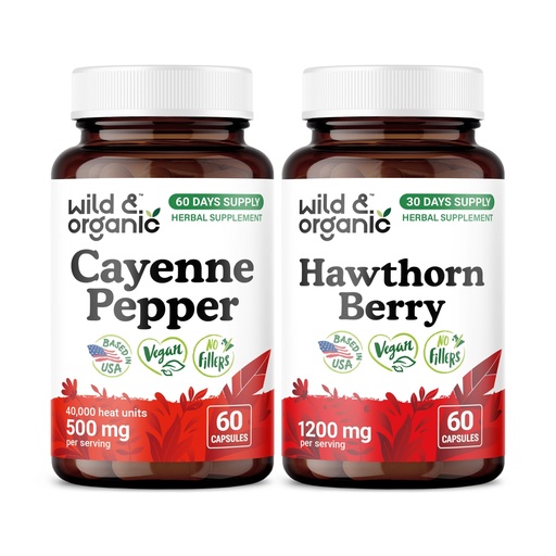 [BRSRGHYNORYAME3U] Wild & Organic Cayenne Pepper 60 Capsules & Hawthorn Berry 60 Capsules