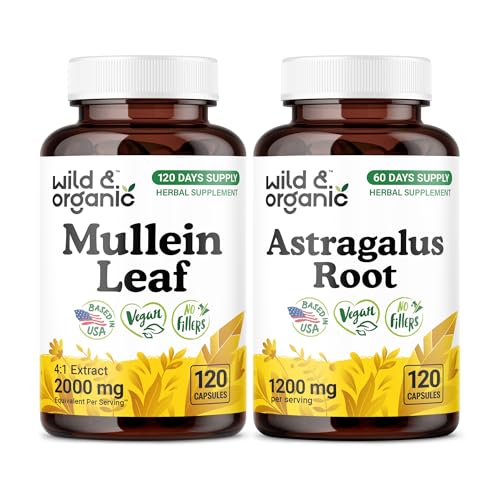 [BRSRGHDQCJ6WGE3B] Wild & Organic Mullein Leaf 120 Capsules & Astragalus Root 120 Capsules