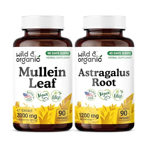 [BRSRGHDQA4IR42TJ] Wild & Organic Mullein Leaf 90 Capsules & Astragalus Root 90 Capsules