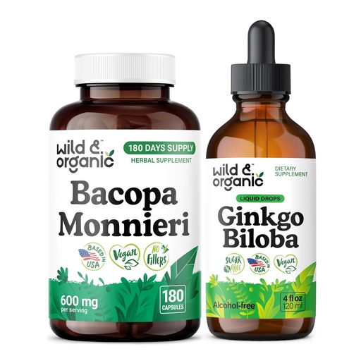 [BRSRGH3RCN6GKFLJ] Wild & Organic Bacopa 180 Capsules & Ginkgo Biloba Tincture 4 fl oz
