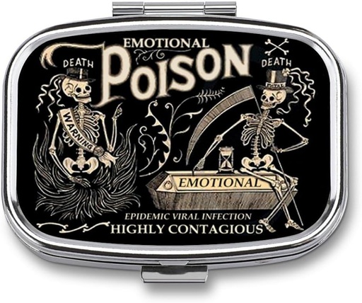 [BRSRA2Q7CUIGYAL3] Metal 2 Compartment Pill Organizer Travel Friendly Portable Compact Pill Box Cute Pill Case för att hålla vitaminer, fiskolja, tillägg, Meds, tablett för handväska, ficka. (Black Background)