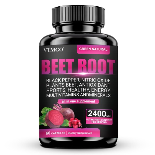 [BRSRGCY3BB5RYCTG] Beet Root Capsules | 2400mg Beets + Black Pepper 95% Piperine | Daily Energy & Circulation Support* | Simple 3-Cap Serving | 60 Ct Supplement