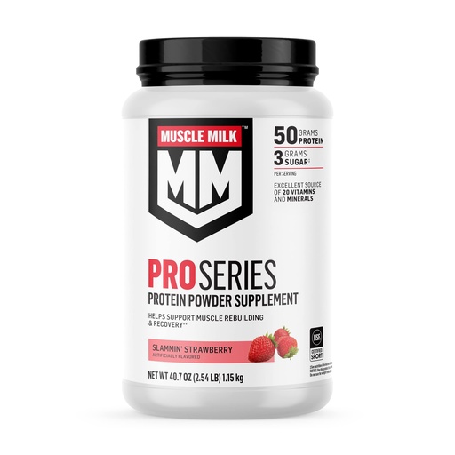 [BRSW2CT4OYBRM3TB] Muscle Milk Pro Series Protein Powder Supplement, Slammin' Strawberry, 2.54 Pound, 14 Servings, 50g Protein, 3g Sugar, 20 Vitamins & Minerals, NSF Certified for Sport, Packaging May Vary