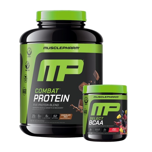 [BRSRAZQTB4DR4F33] Muscle Pharm Combat 4lb Chocolate Protein and MusclePharm Fruit Punch BCAA's