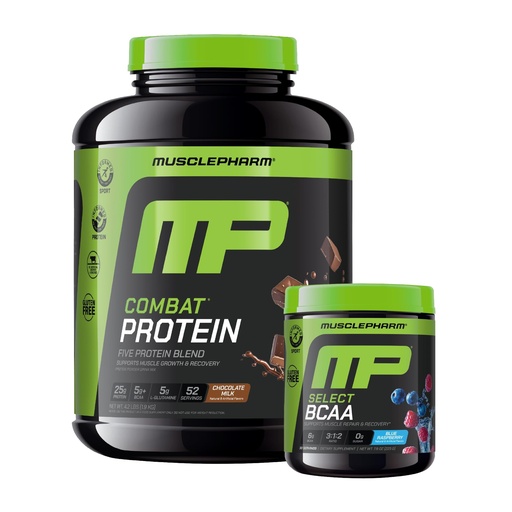 [BRSRAZQRB54BAA3D] Muscle Pharm Combat 4lb Chocolate Protein and MusclePharm Blue Raspberry BCAA's
