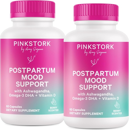 [BRSRABQYDN6AEFAY] Pink Stork Postpartum Mood Support - Postnatal Hormone Balance for Moms - Breastfeeding Friendly - Stress & Cognitive Support, Postpartum Essentials - Ashwagandha, Chamomile, & Vitamin D, 120 Capsules