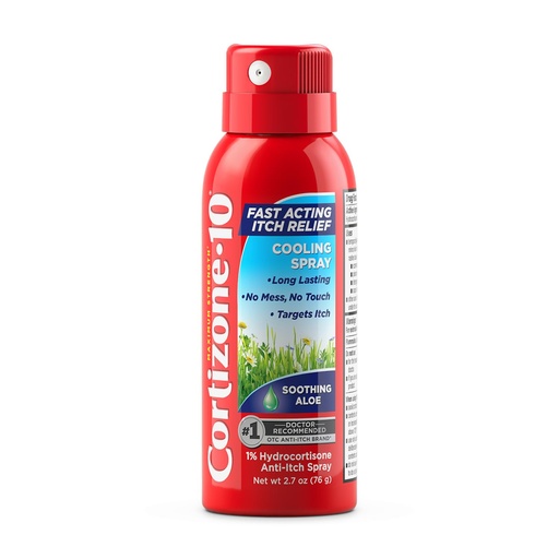 [BRSRAAYRAUHWY2Y4] Cortizone 10 Maximum Strength Soothing Aloe Itch Relief Cooling Spray, 1% Hydrocortisone, Fast-Acting, Anti-Itch Spray for Bug Bites, Rash, Eczema, Psoriasis, Poison Ivy, Oak, Sumac, 2.7 oz
