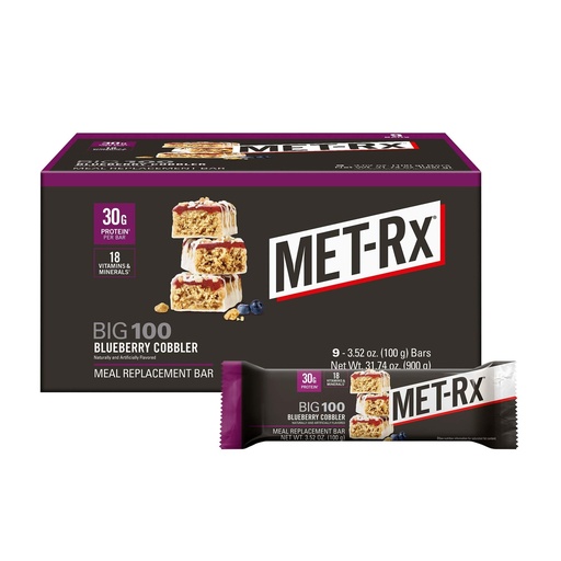 [BRSRAGICCV6GGGT7] MET-Rx Big 100 Colossal Protein Bars, Healthy Meal Replacement Snack, Blueberry Cobbler, 3.52 oz, 9 Count