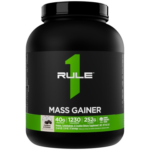 [BRSRMGAECR6QAHQZ] Rule 1 Proteins Mass Gainer, Cookies & Crème, 8 Servings | High-Calorie Weight Gain Formula with 1,220+ Calories, 250g+ Complex Carb Blend, 40g All-Whey Protein Per Serving