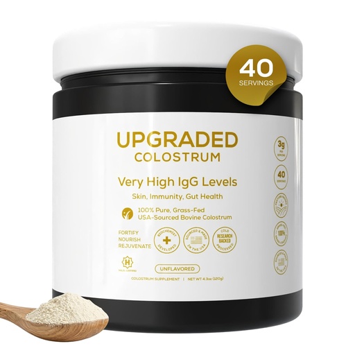 [BRSRGCQCOQPWGEIZ] Upgraded Colostrum Powder–600mg IgG per Serving, Certified Organic Grass Fed USA Bovine Colostrum Supplement for Immune Support, Gut Health,Skin Care, Unflavored Protein Powder Alternative-40 Servings