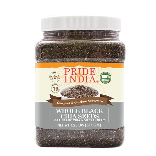 [BRSWKHAIC4BR423M] Pride Of India - Whole Black Chia Seeds - Omega-3 & Calcium Superfood, 1.25 Pound Jar