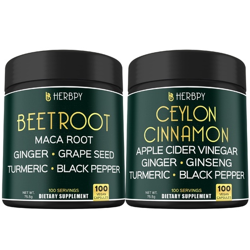 [BRSRAGAPO4OQKH37] Herbpy Bundle 6in1 Beet Root Capsules 755mg/serving (100 Capsules) & 6in1 Premium Ceylon Cinnamon Capsules 755mg/serving (100 Capsules)