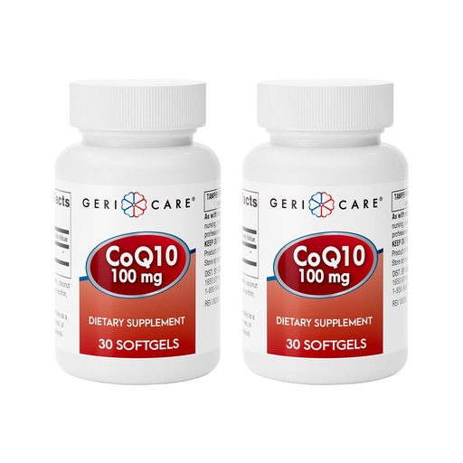 [BRSREAIHCEAQAHI4] GeriCare CoQ10 100mg Softgels - High Absorption Co Q 10 Supplement - Easy to Swallow Q10 Coenzyme for Men, Women, and Elderly - 1 Month Supply, 30 Count - Travel Friendly (Pack of 2)
