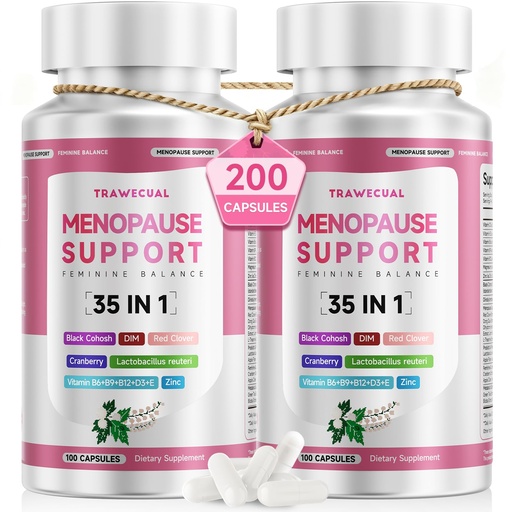 [BRSRGZ33AAHQECD7] Menopause Supplements For Women, 400mg Black Cohosh & 200mg DIM for Hot Flashes, Night Sweats Relief & Hormone Balance, 35-in-1 with Probiotics, Ashwagandha & Red Clover, 200 Capsules/100-Day Supply