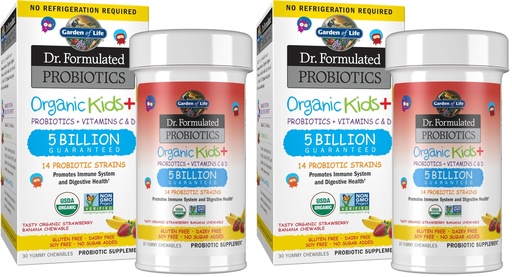 [BRSRGGQKBF7RS3LK] Garden of Life Dr. Formulated Probiotics Organic Kids+-Digestive Health Support-Prebiotic Fiber&Vitamins C&D-Supports Immune Function-Shelf Stable-Strawberry Banana,30 Yummy Chewables,(Pack of 2)