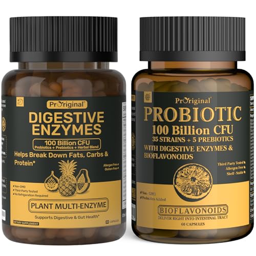 [BRSRECALCQFBUF35] Probiotics & Digestive Enzymes Bundle – 100 Billion CFU Probiotic with 35 Strains + Multi Enzyme Complex for Men & Women – Supports Digestive Balance, Gut Health & Nutrient Absorption – Vegan, Non-GMO
