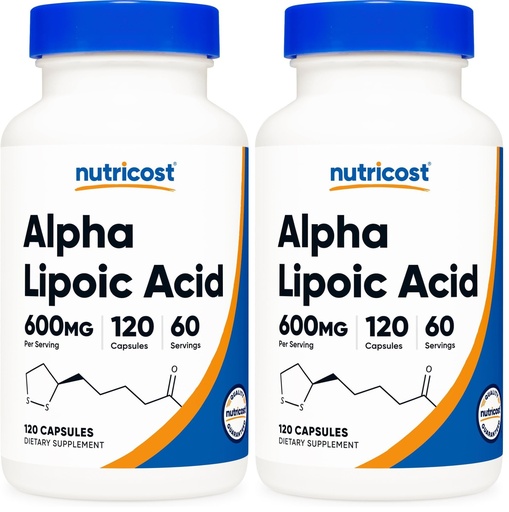 [BRSRGFI7CMAWMFDU] Nutricost Alpha Lipoic Acid 600mg Per Serving 120 Capsules, 60 Servings - Plant Based Caps, Non-GMO (Pack of 2)