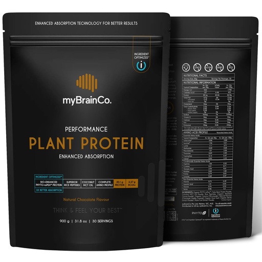 [BRSRAHY7B54G22D3] myBrainCo. Bio-Optimized Plant Protein Powder, 300% Better Absorption, Organic ioPea® + Rice Peptides + Pure MCT – Vegan, FODMAP Certified, No Bloating – Natural Chocolate, 15.9 oz (15 Servings)