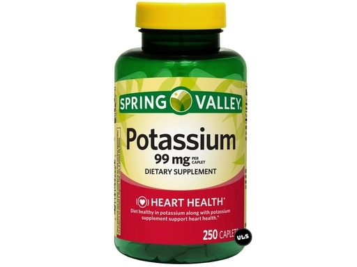 [BRSRAFL5PN6AGA3D] ChoiceBundle Spring Valley Potassium Heart Health Dietary Supplement Caplets 99 mg 250 + VLS Sticker