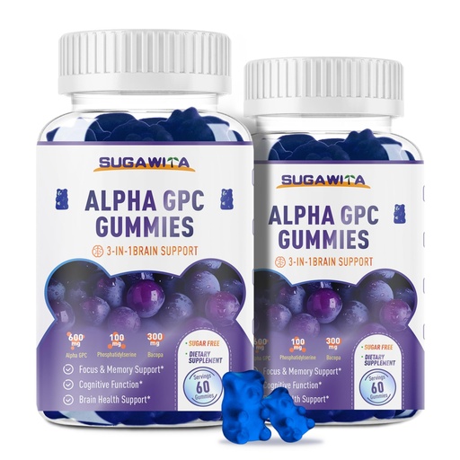[BRSRAAYFOUPQ2EY3] Alpha GPC Choline Gummies 600mg with Phosphatidylserine & Bacopa – 3-in-1 Brain Support for Memory, Focus & Long-Term Cognitive Health – Sugar-Free, Natural Formula, 120 Count