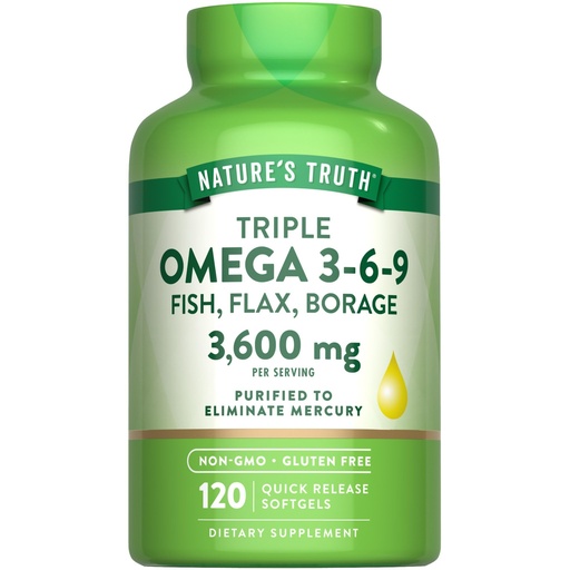 [BRSROCAEOQGQMA3O] Nature's Truth Omega 3-6-9 Softgels | 3600mg | 120 Count | Fish, Flax, and Borage Oil | Triple Strength | Non-GMO & Gluten Free Supplement