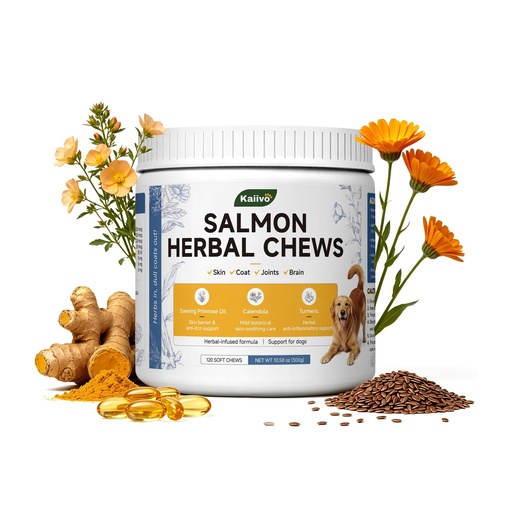 [BRSRGEIDPICRSGQ2] Omega 3 for Dogs - Salmon Oil Skin and Coat Supplement 120 Chews | with Calendula, DHA & EPA, Supports Healthy Skin, Coat Shine & Helps Reduce Shedding, Natural Herbal Blend, Salmon Flavor