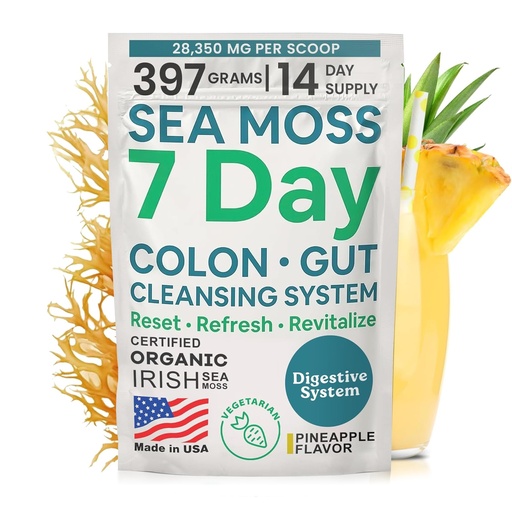 [BRSROBD5B56REDT3] Atlantic Naturals Sea Moss 7-Colon Cleanse Powder | Formulated with Psyllium Husk, Fiber, & Senna Powder | Supports Immune & Gut Health for Women & Men, Pineapple Flavor Drink Mix, 14 oz