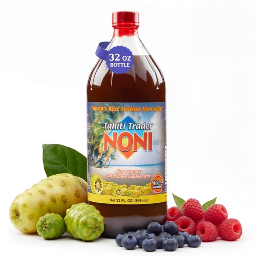 [BRSWYZIPAQMAK23P] Tahiti Trader Original High Potency Noni Juice - Pure Noni Fruit Juice - Organic Antioxidant Superfood Supporting Energy & Body Health - (32oz, 1 Pack)