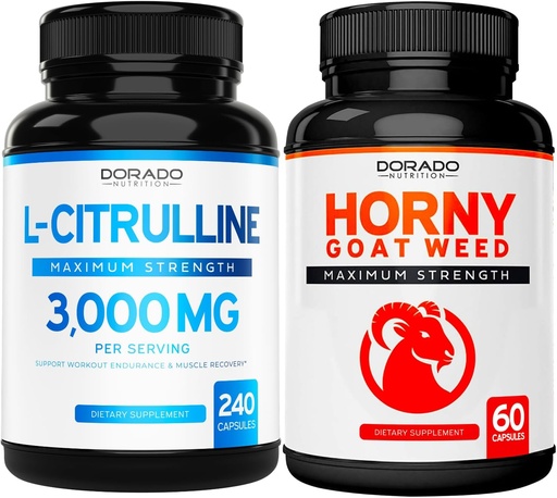[BRSROAAOOEARSALU] L Citrulline (240 Capsules) L Arginine & Nitric Oxide for Stamina, Endurance & Performance for Workouts and Horny Goat Weed (60 Capsules) Premium Hornygoatweed & Icariin Epimedium - Vegan & USA Made