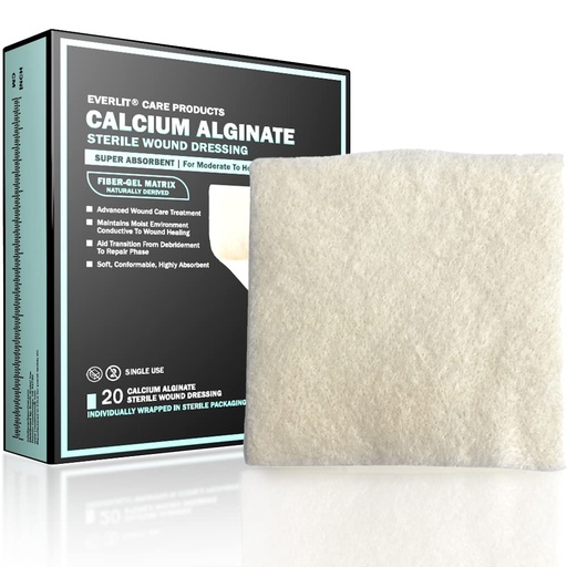 [BRSRMFL7BVYWGFDG] EVERLIT Calcium Alginate Wound Dressing | Gentle, Non-Stick Sterile Dressing Pad | Soft and Highly Absorbent Bandage with Soothing Gel Matrix (Pack of 20)