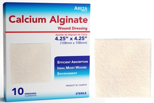 [BRSWIHTRPJYA22D6] Areza Medical - Calcium Alginate - Wound Dressing Pads - Sterile - 4.25" X 4.25" (10.8 cm X 10.8 cm) - 10 PCS per Box