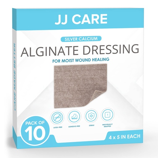 [BRSWGCQYOF7RQYLX] Silver Calcium Alginate Wound Dressing (Pack of 10) 4x5, Silver Alginate Wound Dressing Individually Packed, Highly Absorbent Non-Adherent Bandages for Wound Care