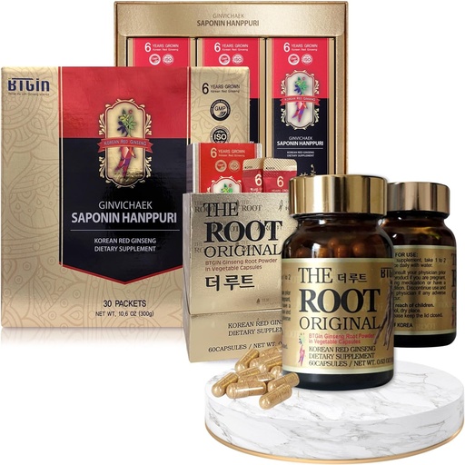 [BRSROZL5BEDROCQZ] Korean Red Ginseng Extract 3000mg and Capsules Bundle - Saponin Hanppuri + The Root