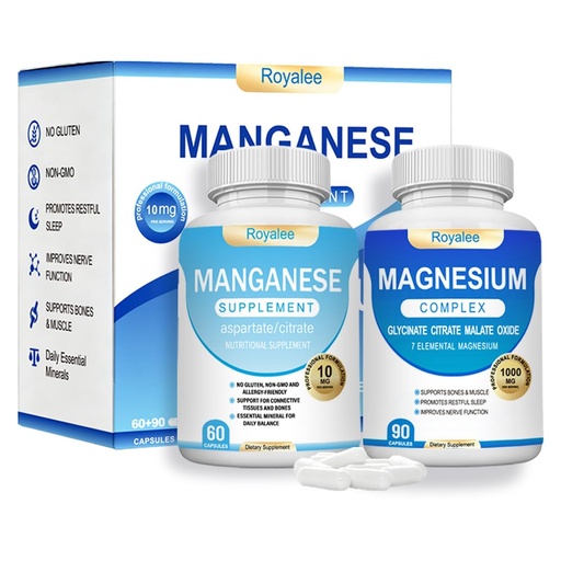 [BRSRGZANB4IQIYDX] Magnesium Complex & Manganese Supplement Bundle – 1000mg Magnesium with 7 Forms Plus 10mg Manganese (Aspartate/Citrate) – Supports Relaxation, Muscle & Bone Function – 150 Capsules