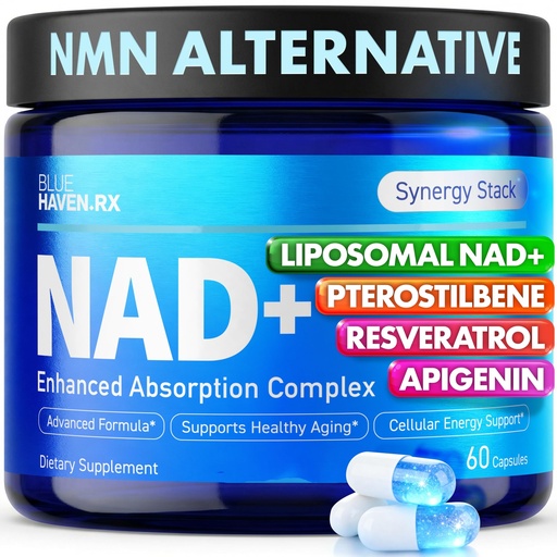 [BRSREAQECF7GO3LK] NAD+ Supplement - NMN Alternative with Liposomal NAD+, Trans Resveratrol, Manganese, Apigenin Plus Pterostilbene for Women and Men, Anti Aging Support