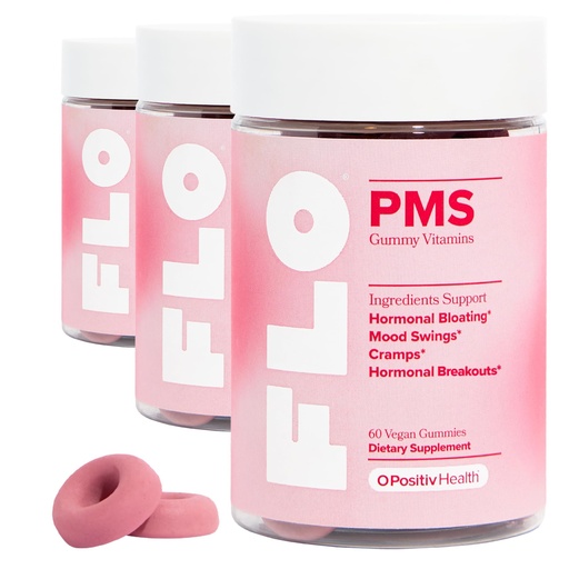 [BRSRAZYDCQIREAD5] O Positiv FLO PMS Gummies for Women, 30 Servings (Pack of 3) - Proactive PMS Relief - Targets Hormonal Breakouts, Bloating, Cramps, & Mood Swings with Chasteberry, Vitamin B6, & Lemon Balm