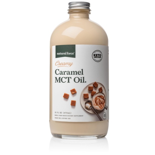 [BRSWYEIQPIJQECI3] Natural Force Creamy Caramel MCT Oil – Non Dairy, Keto Certified, Emulsified MCTs for Low-Carb, Ketogenic Coffee, Smoothies, & Shakes - Mixes Instantly + No Blending Required – 16 Oz Glass Bottle