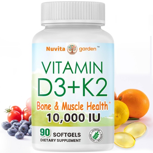 [BRSREC32CJ7BSCT3] Vitamin D3 10,000 IU + K2(MK7) 200mcg, 90 Softgels, 2-in-1 Vitamin D3 K2 Supplement for Bone,Heart, Immune & Teeth Support, Easy to Swallow, Made in USA, Non-GMO, Gluten Free