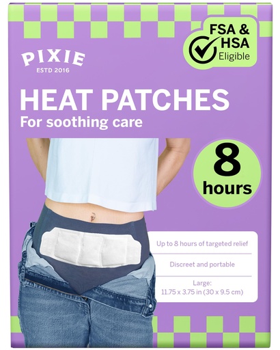 [BRSRE23QDEHAAE3H] Pixie Large Period Cramps Menstrual Pain Relief Heat Patches for Feminine Care - Lower Abdominal & Back Ache Therapy - Up to 8 Hours - 3 Count Discreet Disposable Heat Pads