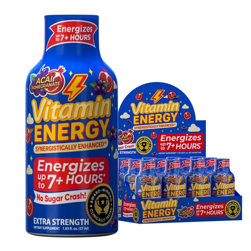 [BRSRE2YLOUNGACIU] Vitamin Energy Burner+ Extra Strength Energy Shot Acai Pomegranate 12 Pack, 260mg Natural Caffeine, 25mg Ketones, Green Tea, EGCG, Metabolism, Endurance, Zero Sugar, Gluten-Free, Vegan, 1.93 fl oz