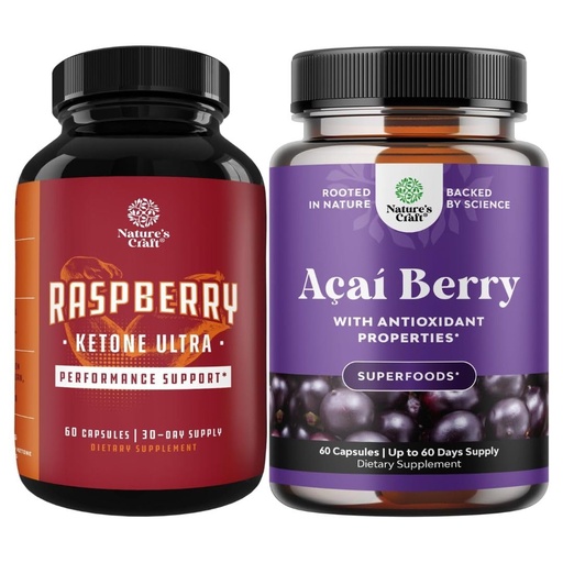 [BRSREHAPCMHQAE3F] Bundle of Raspberry Ketones, Green Tea Extract and African Mango blend and Acai Berry Antioxidant Support Weight Loss Supplement - Suppress Appetite & Burn Fat - Supports Immune System & Boost Energy