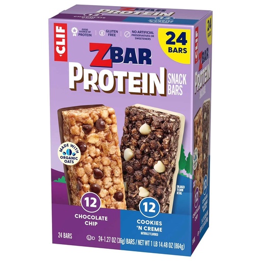 [BRSRGAI6DF5BGEL4] Zzbar Protein Gluten Free Snack Bars Variety Pack – 24 Count (1.27 oz Bars) – Chocolate Chip & Cookies ‘n Cream - 5g Plant Based Protein & 2g Fiber – Non GMO & Organic Oats