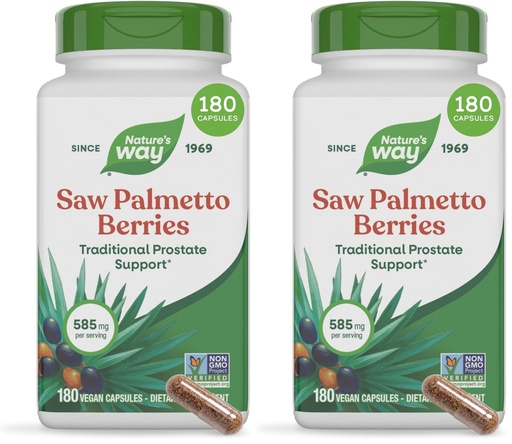 [BRSRGGQNOJ4G2F3J] Nature's Way Saw Palmetto Berries,Traditional Prostate Support*,585 mg per Serving,Non-GMO Project Verified,Vegan,180 Capsules,(Pack of 2)