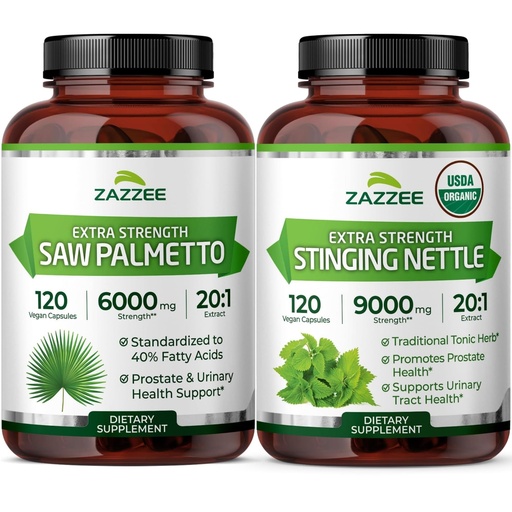 [BRSREFQOBF6BAEI3] Zazzee Herbal Prostate Support Bundle | Organic Stinging Nettle Extract Plus & 20X Concentrated Saw Palmetto Extract | Non-GMO Vegan & ISO Lab Tested