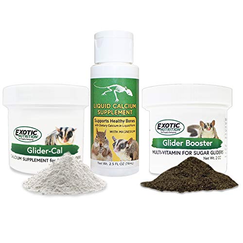 [BRSWYFQZOYCBQCDL] Exotic Nutrition Sugar Glider Vitamin Variety Pack - Powder Multivitamin, Powder Calcium Supplement & Liquid Calcium Supplement for Pet Sugar Gliders